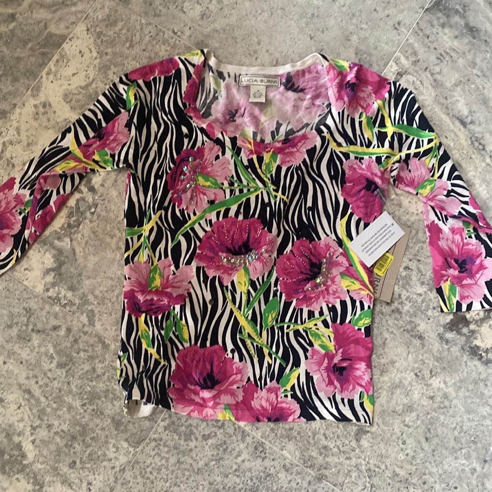 Beautiful Sequin Embellished Animal & Flower Print knit Top